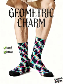 Kaos Kaki Pria Bermotif 360° Keren - Kaos Kaki Gaya Jalanan, Geometris, Berlian, Segitiga, Hewan, Warna-warni, Hip Hop, Cocok untuk Sehari-hari, Liburan & Pesta - MultiWarna - View 7