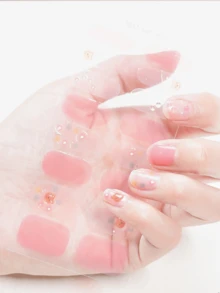 Coral Pink No-Bake Gel Nail Sticker Nail Oil Film Waterproof Nail Sticker Sticker Solid Color Green Onion Powder Jump Color Gradient Full Sticker - Pink - View 5