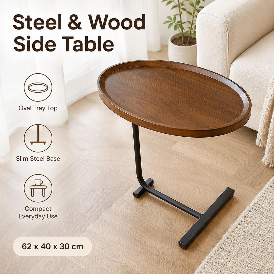 Universal Space-Saving Narrow Steel And Wood Side Table - Multicolor - View 1