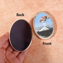 1pc Metal Fridge Magnet, Oval Vintage Decor Magnet With Snowy Mountain Painting, Handcrafted Rhinestone Embellished Fridge Magnet, Perfect Gift, Home Decor! - one-size - View 3