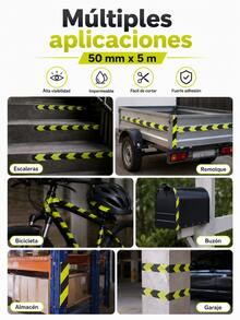Cinta reflectante de advertencia amarilla y negra de alto brillo, 50 mm x 5 m, impermeable y resistente al desgaste. Cinta de señalización de  práctica. Ideal para propietarios de automóviles, trabajadores de almacenes, personal de administración de propiedades y demás. Cinta autoadhesiva resistente para usar en garajes, escaleras, almacenes, estacionamientos y otras áreas peligrosas. Material de señalización de . - cinta reflectante - Ver 7