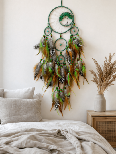 1 pieza Atrapasueños de árbol de la vida de cristal verde de 5 anillos, decoración de estilo bohemio para dormitorio, estudio, fiesta de cumpleaños, regalo de boda