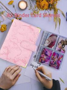 1pc Marble Pattern Cover + 25 Sheets 4-Slot Inner Pages A5 Notebook Photo Album With 4 Pockets 6-Ring PU Leather Loose-Leaf Personal Organizer Photo Album - Multicolor - View 2