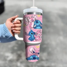 Disney Stitch And Angel 40 Oz Tumbler With Handle And Straw, Lilo & Stitch Stainless Steel Insulated Travel Mug, Cute Reusable Iced Coffee Cup, Romantic Valentines Day Gift For Her - Mũi khâu - Xem 3