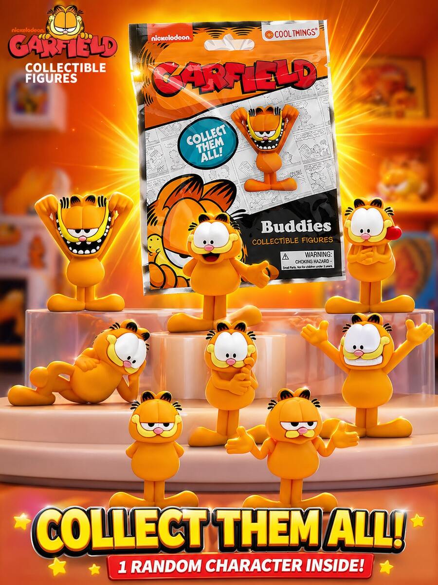 GARFIELD 加菲猫官方授权盲盒3D收藏人偶微缩模型家居装饰可动人偶雕像随机角色套装尼克儿童频道 - 多色*3 - 查看 1