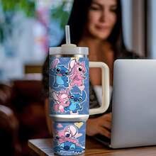 Disney Stitch And Angel 40 Oz Tumbler With Handle And Straw, Lilo & Stitch Stainless Steel Insulated Travel Mug, Cute Reusable Iced Coffee Cup, Romantic Valentines Day Gift For Her - Mũi khâu - Xem 5