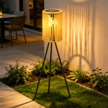 1pc Rattan Solar Floor Lamp, Outdoor Garden Deck Lamp, Spring Outdoor Restaurant Desktop Atmosphere Lighting Fixture, Light Source Sensing Control, 3 Adjustable Heights, Suitable For Camping Corridors, Deck Steps, And Path Decoration - Solar - View 4