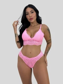 Kit 10 Conjuntos Lingerie Feminina Calcinha Renda Sutiã Alças Ajustáveis Fecho Elegância Conforto - Multicolorido - Visão 2