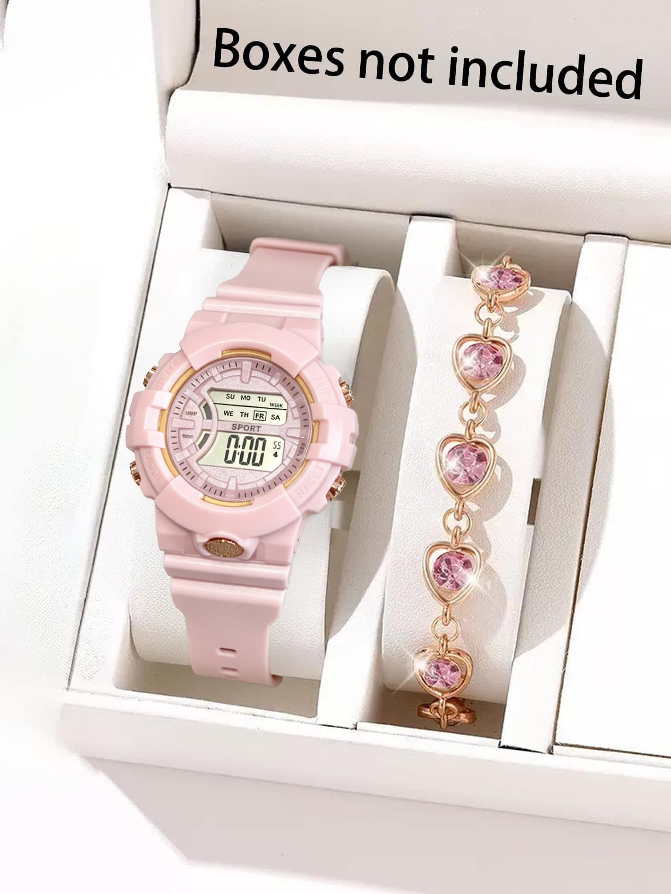 Casual Electronic Watch For Middle And High School Students, Minimalist Versatile Wristwatch And Heart Bracelet Set, Suitable As Back To School, Graduation Season, Valentine's Day Gift - Multicolor - View 1