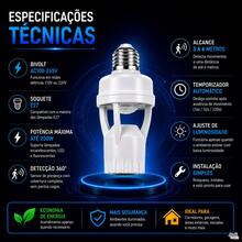 Soquete E27 com Sensor de Presença Infravermelho para Garagem Corredor Escada e Hall - kit 1 - Visão 5