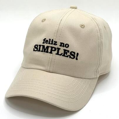 Boné Feliz No Simples Bordado Preto Modelo Dad Hat Premium Unissex Frase Estilosa Meme Resenha