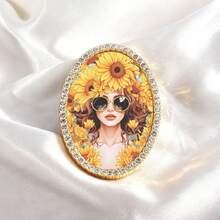 1 pieza Imán de nevera de metal, imán de decoración vintage ovalado con patrón de belleza de girasol, imán de nevera con adornos de strass hecho a mano, regalo perfecto, ¡decoración del hogar! - Unitalla - Ver 2