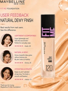 Maybelline 菲力特潤柔滑粉底液 SPF 25 #120 黃色自然色，5/30ml 可選，24 小時長效保濕，10 秒快速上妝，三效合一，打造無妝感，長效滋養，三步輕鬆上妝，適合黃調 2 號淺色乾性肌膚，打造日常無瑕底底底 - 美寶蓮FITME粉底液 水潤版120 - 查看 9