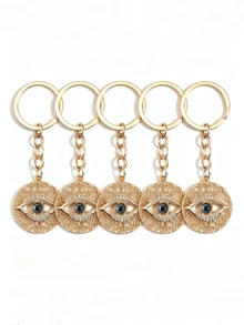 Porte-clés femme haut de gamme à la mode avec pendentif œil maléfique en strass, cordon et anneau de clé de voiture unique - Or-Nouveau - Voir 12