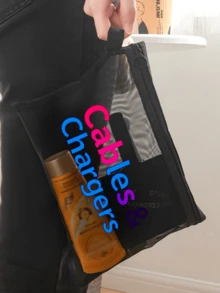Mesh-Make-up-Tasche mit Datenkabel-Muster, rote gepolsterte Aufbewahrungstasche, tragbarer Organizer, Make-up-Tasche, Hautpflege-Tasche, Reise-Essentials, Wohnheim-Zubehör, Hochzeits-Brautgeschenk, Muttertagsgeschenk, Geburtstagsgeschenk, Geschenk für Freunde und Lehrer, Badezimmer-Aufbewahrung, Schmuck-Aufbewahrung, Lippenstift- und Kosmetik-Aufbewahrungstasche - Verschiedenfarbig - Übersicht 5