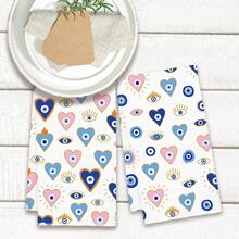 2pcs Minimalist Colorful Heart & Evil Eye Pattern Kitchen Towels, Soft Polyester Material Dish Cloths, Suitable For Kitchen Decor, Cleaning, Holiday Party Decoration, Kitchen & Bathroom Essentials, Home Decor, Housewarming Gift - Multicolor - View 6