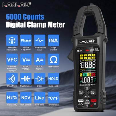L.A.OL.A.U 1pc L.AOL.AU TS26D/TS26A New Digital Clamp Multimeter - Rechargeable Auto-Ranging Multimeter With LCD Display, Measures Voltage, Current, Resistance, Capacitance, Temperature, Suitable For Laboratory, Factory And Home
