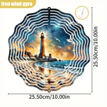 1个3D灯塔海鸥风铃,带360°旋转挂钩 - 10英寸铁艺星空灯塔、海鸥和波浪扇,适用于室内/室外花园、阳台、婚礼、圣诞节、复活节装饰 - 无需电池/电源,DIY悬挂装饰(不含吊坠),款式随机 - 多色 - 查看 4
