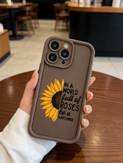 1pc Brown Sunflower Inspirational Quote Printed Matte Texture Phone Case, Shock-Resistant TPU Protective Cover, Compatible With IPhone 17/17 Pro/17 Pro Max/16/11/13/15/15 Plus/15 Pro/15 Pro Max/12/14 Pro Max/11 Pro Max/12 Pro/12 Pro Max/13 Pro/13 Pro Max/14 Pro/14 Plus, Galaxy A56 5G/A06/A05/A05S/S25/S24/S23/S22