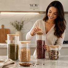Kit 4 Potes Herméticos Tampa Bambu Organizador Mantimentos Cozinha - Visão 5