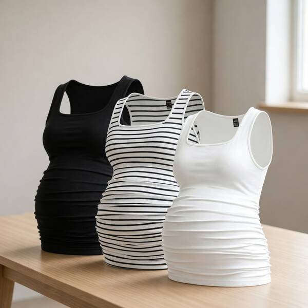 Set de 3 piezas de camisetas sin mangas casuales para maternidad. Camisetas de verano sueltas y cómodas para lactancia y embarazo para mamás embarazadas