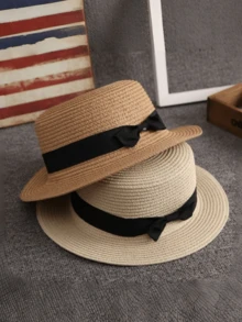 2pcs Kids Sun Hat, Girls Summer Straw Hat With Coin Purse, Baby Large Brim Sunhat, Bucket Hat - 1PC - View 6