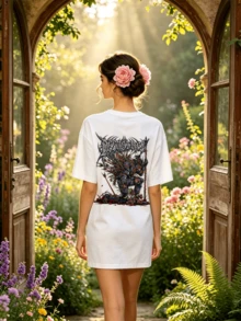 Women's Summer Casual Soft Round Neck Short Sleeve T-Shirt,Gothic Knight Print Graphic Suitable For Spring And Summer Outfits. - White - View 2