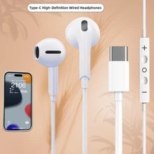 USB-C 有线入耳式耳机，高品质有线入耳式耳机，Type-C 接口，内置降噪功能，三键线控（音乐、通话和音量），兼容 17/16/16 Plus/16 Pro/16 Pro Max、15 系列、Galaxy S24/S23/S22、CarPlay、Pixel - 灰色 - 查看 1