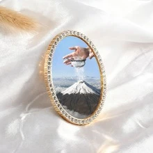 1pc Metal Fridge Magnet, Oval Vintage Decor Magnet With Snowy Mountain Painting, Handcrafted Rhinestone Embellished Fridge Magnet, Perfect Gift, Home Decor! - one-size - View 5