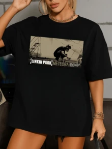 LinkinS Park Meteora T-Shirt Herren Damen Vintage Rockband Grafik Tee Casual Kurzarm Rundhals Top Nu Metal Fan Geschenk Streetwear T-Shirt - Schwarz 1 - Übersicht 1