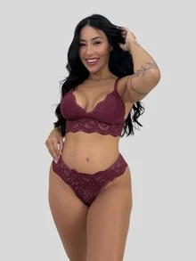Kit 10 Conjuntos Lingerie Feminina Calcinha Renda Sutiã Alças Ajustáveis Fecho Elegância Conforto - Multicolorido - Visão 9