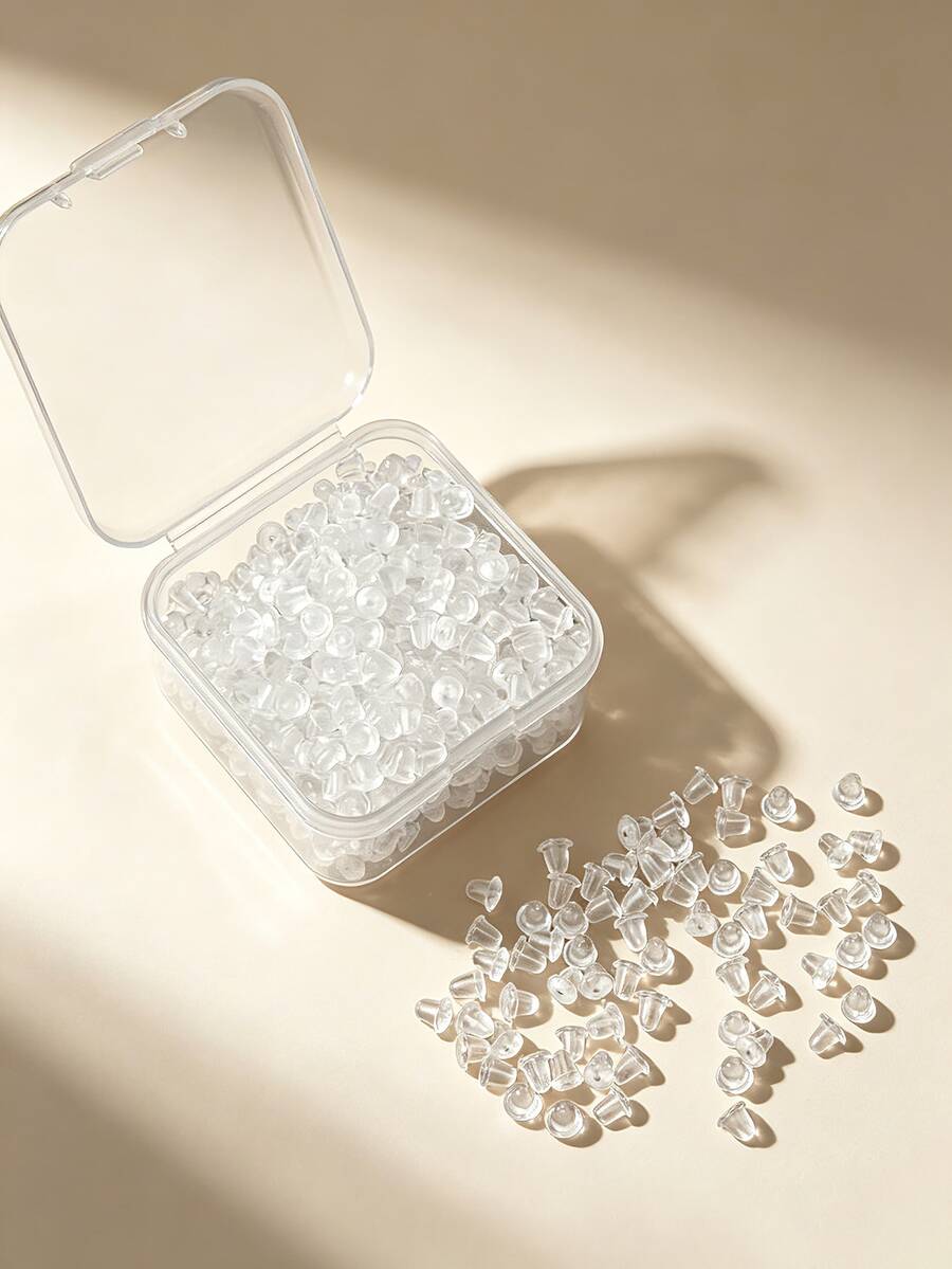 1 Box Of 500pcs Transparent Earring Backs, Earring Findings Suitable For DIY Jewelry Making - Sturdy Earring Post Fixation Clasps With Storage Box, Smooth Surface For Craft Materials, DIY Earring Making Kit And Handcraft Enthusiasts - A Box Of Silicone Earplugs - View 1