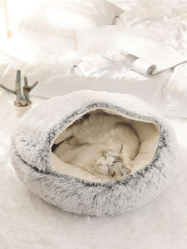 1 pieza Cama de peluche para gatos para sueño profundo, nido cálido para mascotas, cama para perros acolchada todo en uno adecuada para mascotas pequeñas, medianas y grandes