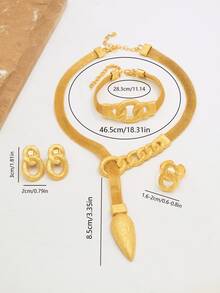 4pcs/Set Fashionable Retro Minimalist Personalized European And American Women's Party Outfit (Accessories Randomly Placed) - Yellow Gold - View 10