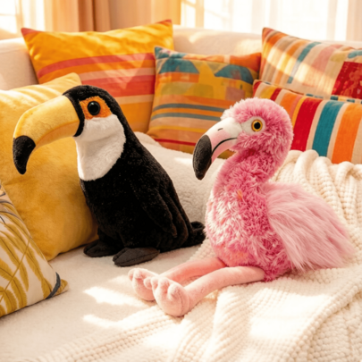 35 Cm / 13.78 Inches Flamingo Doll, 22 Cm / 8.66 Togo Toucan Doll, Soft Polyester Material, Cute Plush Toy, Mini Stuffed Animal, Soft And Comfortable, Cute Image, Cute And Soft, Cute And Cute Bird Shape, Comfortable Against The Skin And Does Not Shed Hair, Very Suitable For Decorating The Bed Or Sofa