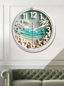 1pc Ocean Themed Silent Wall Clock, Designed With Seaside Theme, Suitable For Summer Or Coastal Decor - Multicolor - View 8