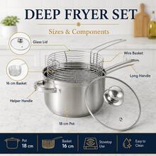 18cm Multi-Function Metal Deep Fryer Set With Lid, Home Use Oil-Saving Frying Pan (Includes 16cm Dedicated Oil Strainer Basket) - View 4