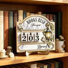 1/3pcsBooks Read This Year Wooden Reading Tracker Calendar, Rotating Number Counting Decorative Ornament For Book Lovers, Home Library & Bookshelf Display - Reading Counting Ornament - View 1