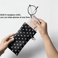 1pc Cute Polka Dot Portable PU Leather Glasses Case, With Snap Button Design, Built-In Glasses Cleaning Cloth And Hanging Ring, Perfect For Carrying Glasses - Multicolor - View 4
