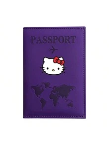 SANRIO 1pc Cute & Fashionable Hello Kitty Pattern Passport Holder, Suitable For Men And Women, Travel Essential, Designed With Letter, Plane And World Map, Perfect Gift For Fans - Multicolor - View 11