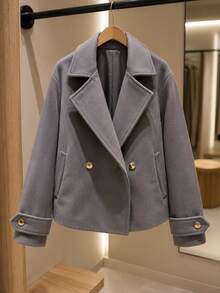 Women's Jacket, Cold Weather Coat, Woolen Coat, Blouse With Buttons, Luxury - 米色 - 查看 2