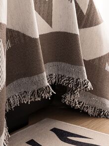 1pc All-Season Bohemian Non-Slip Sofa Cover, High-Weight Chenille Material, Premium Geometric Pattern Sofa Throw, Pet-Friendly Machine Washable Sofa Protector, Tassel Trim Vacation Blanket, Suitable For 1/2/3/4 Seater And Sectional Sofas, Perfect For Living Room Bedroom Sofa Decor, Home Decor Supplies - Chocolate Brown - View 7