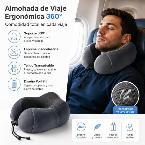 Travel Cervical Pillow Without Head Droop, Ergonomic U-Shaped Cervical Pillow Made Of Memory Foam, 360° Cervical Support For Naps On Airplanes, In Cars And In Offices, Washable Cover.