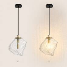 Modern Minimalist Transparent Glass Pendant Light | Asymmetrical Rippled Glass Shade | G9 Lamp Holder (Bulb Not Included) | Black Ceiling Mount | Bedroom Dining Room Living Room Decor - Clear - View 6