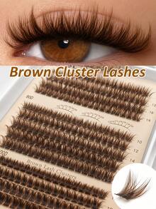 [Lowest Price In 30 Days]240pcs 60+80+100D-Curl Fluffy Brown Colored Lightweight Cluster False Eyelashes, Thick & Voluminous Individual Lashes, Natural Brown Makeup, Soft & Comfortable, Suitable Eyelash Extension At Home, Eyelash C - D 2 - 查看 2