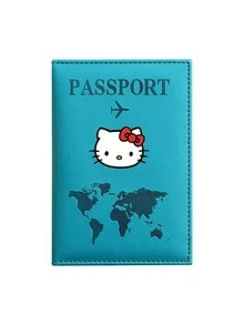 SANRIO 1pc Cute & Fashionable Hello Kitty Pattern Passport Holder, Suitable For Men And Women, Travel Essential, Designed With Letter, Plane And World Map, Perfect Gift For Fans - Multicolor - View 12