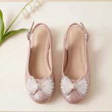 Girls' Sparkling Rhinestone Bow Dress Shoes, Shiny Princess Party Shoes - Pink - View 2