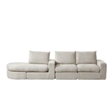 Chenille Sofa With Curved Elements And Chaise Longue, Fully Compressed And Frameless, Modular Corner Sofa With L-Shaped Chaise Longue, Compressed Foam Sofa, No Assembly Required - 米色 - 查看 1