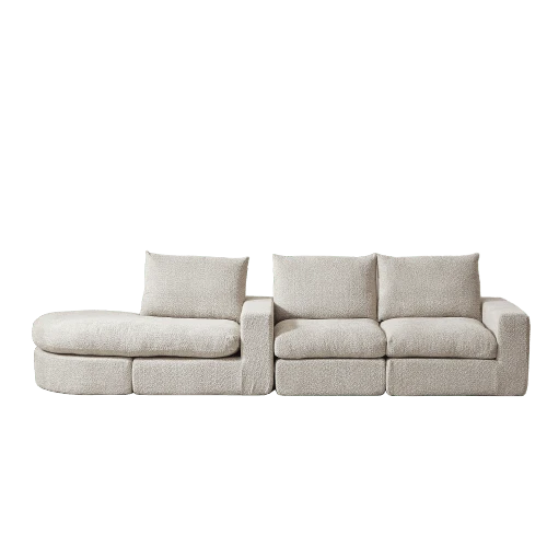 Chenille Sofa With Curved Elements And Chaise Longue, Fully Compressed And Frameless, Modular Corner Sofa With L-Shaped Chaise Longue, Compressed Foam Sofa, No Assembly Required - 米色 - 查看 1