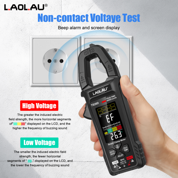 L.A.OL.A.U 1個 L.AOL.AU TS26D/TS26A 新款數位夾式萬用表 - 可充電式自動量程萬用表，附LCD顯示螢幕，可測量電壓、電流、電阻、電容、溫度，適用於實驗室、工廠及居家使用